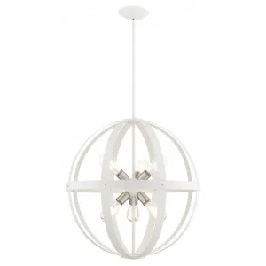 6 Light Textured White with Brushed Nickel Finish Cluster Pendant Chandelier