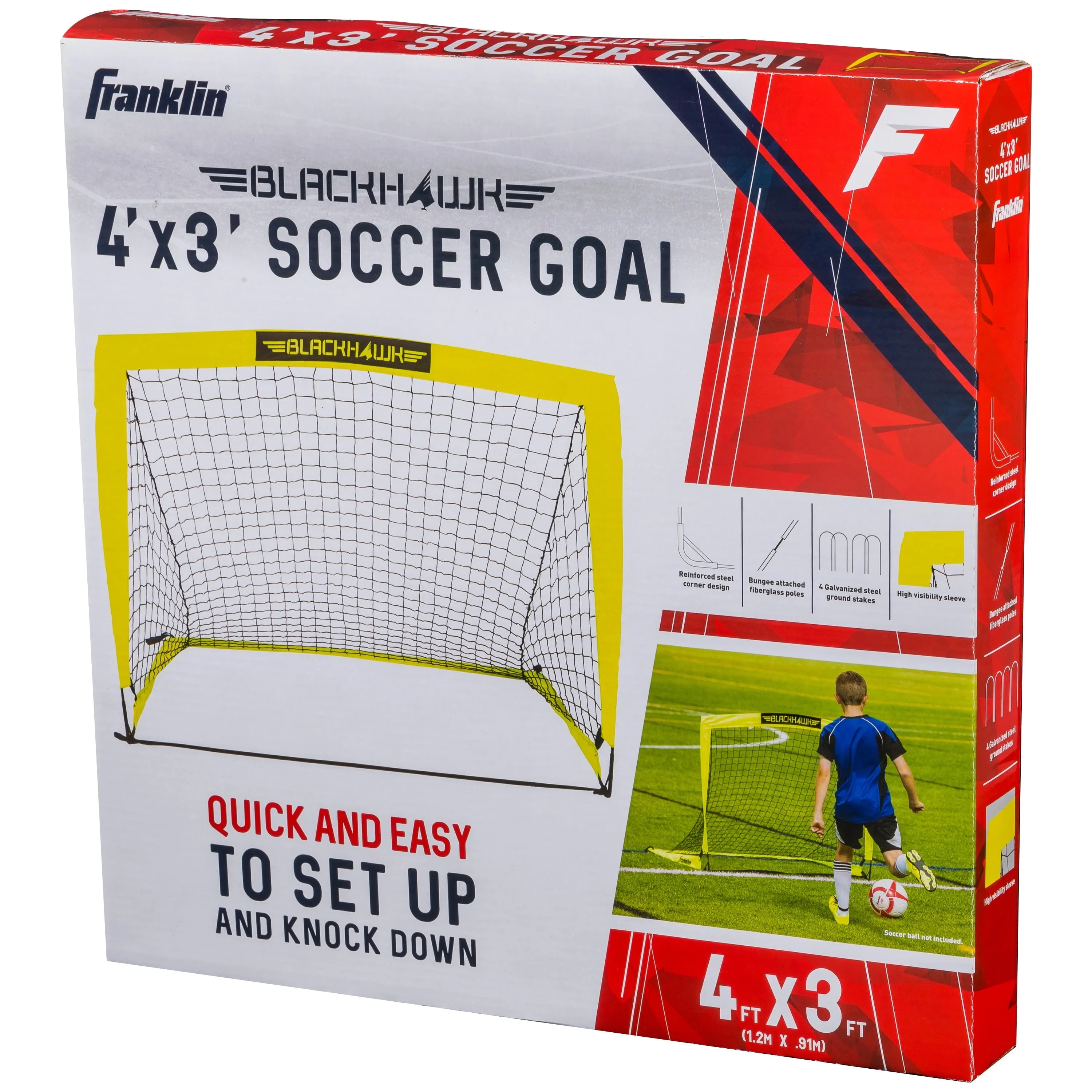 Franklin Sports Blackhawk Soccer Goal - Pop up - Indoor   Outdoor -  Adult   Kids - 4' x 3' - Yellow