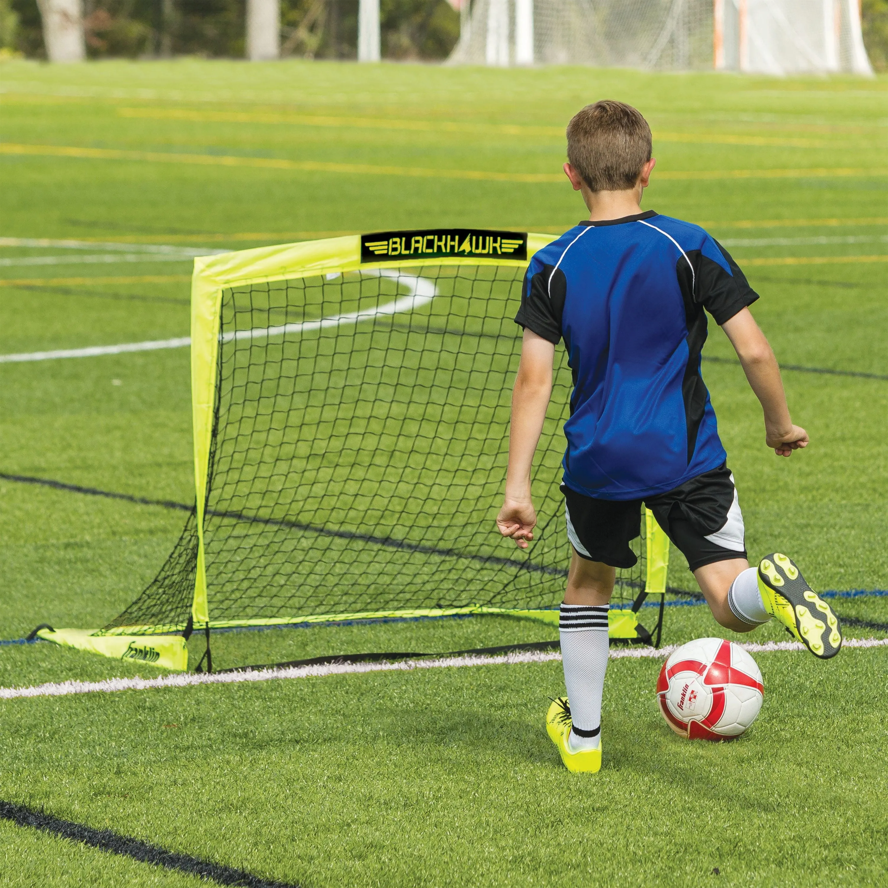 Franklin Sports Blackhawk Soccer Goal - Pop up - Indoor   Outdoor -  Adult   Kids - 4' x 3' - Yellow