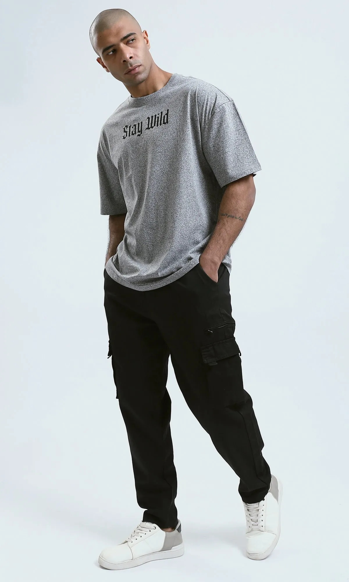 o190744 - Heather Dark Grey Elbow Sleeves Slip On Tee