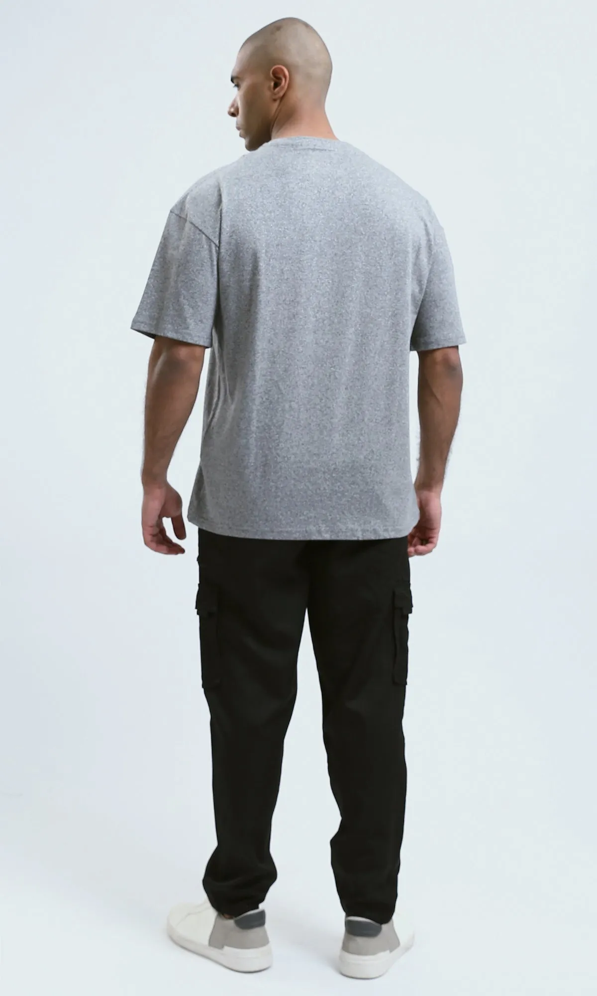 o190744 - Heather Dark Grey Elbow Sleeves Slip On Tee