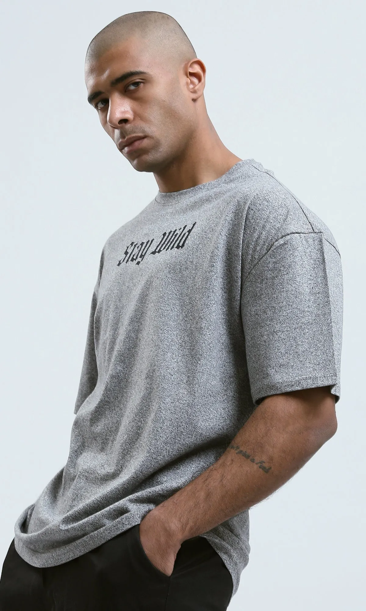 o190744 - Heather Dark Grey Elbow Sleeves Slip On Tee