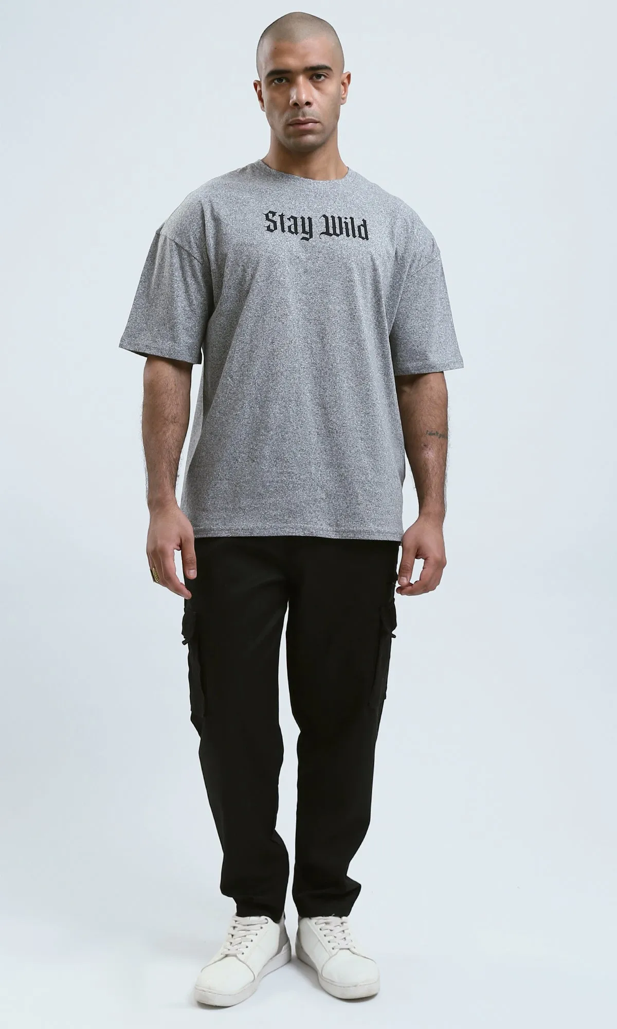 o190744 - Heather Dark Grey Elbow Sleeves Slip On Tee