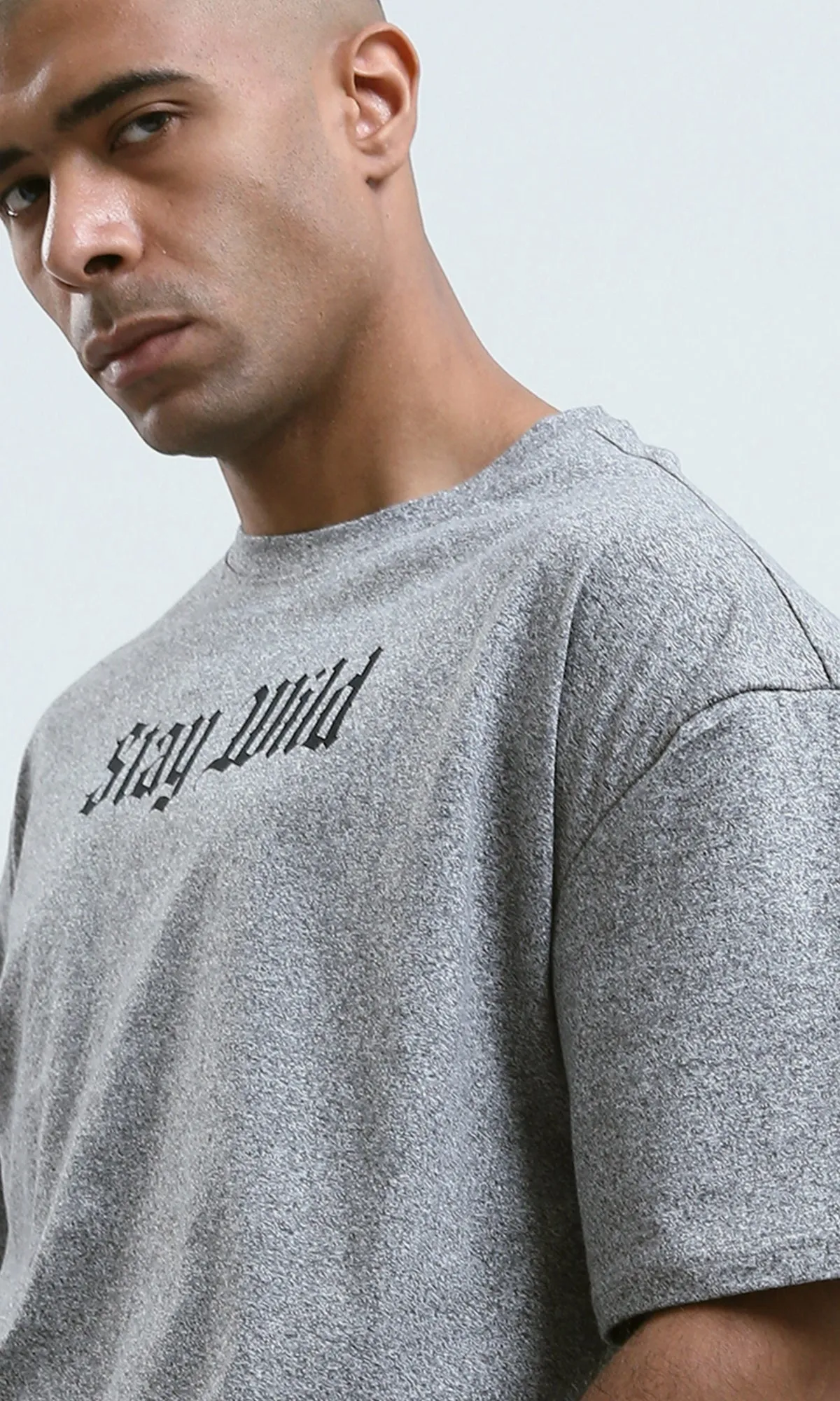 o190744 - Heather Dark Grey Elbow Sleeves Slip On Tee