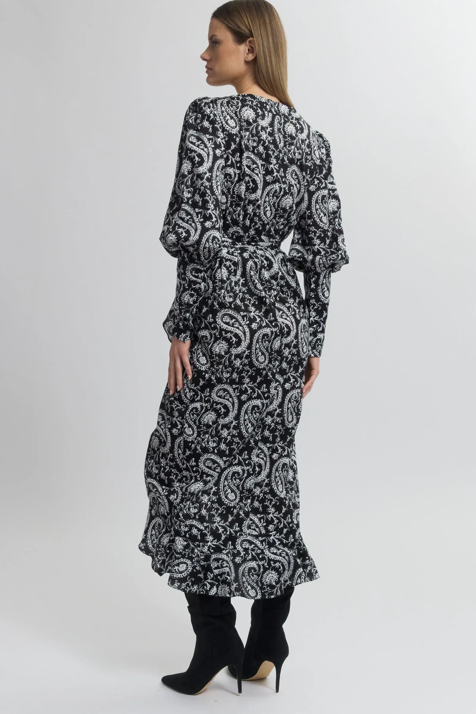 V-Neck Wrap Dress with Ruffle