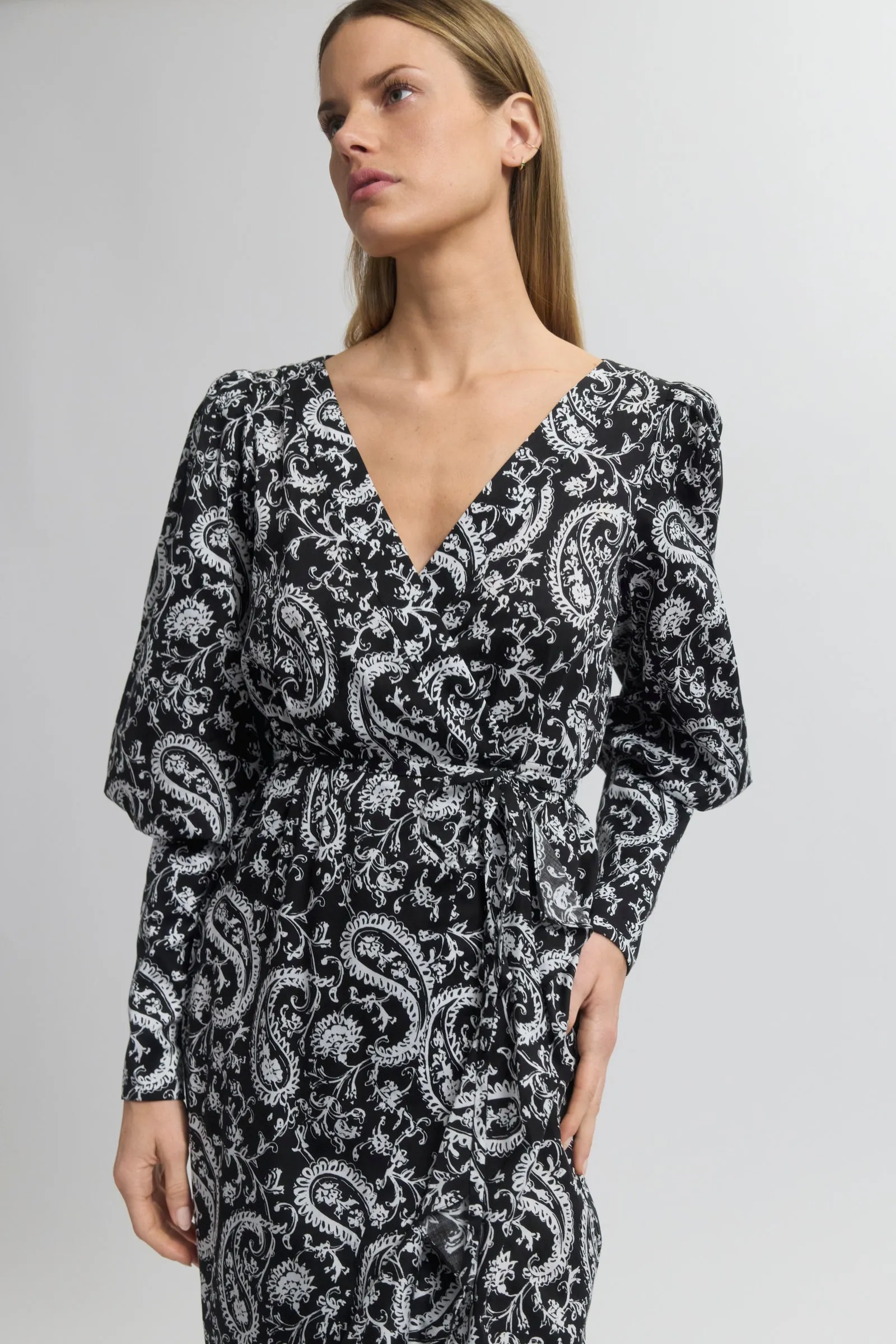 V-Neck Wrap Dress with Ruffle