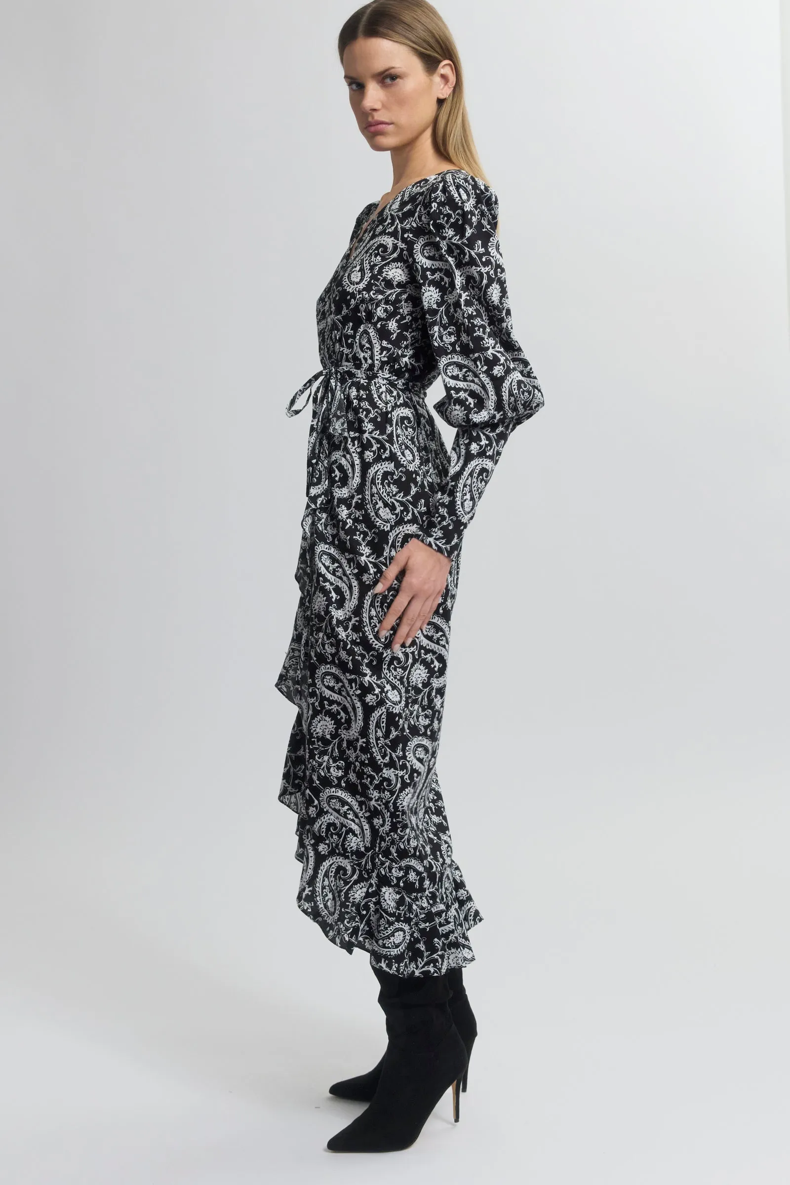 V-Neck Wrap Dress with Ruffle
