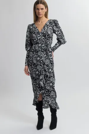 V-Neck Wrap Dress with Ruffle