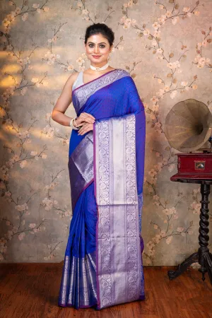 Women Violet Banarasi Silk Saree With Contrasting Border And Pallu